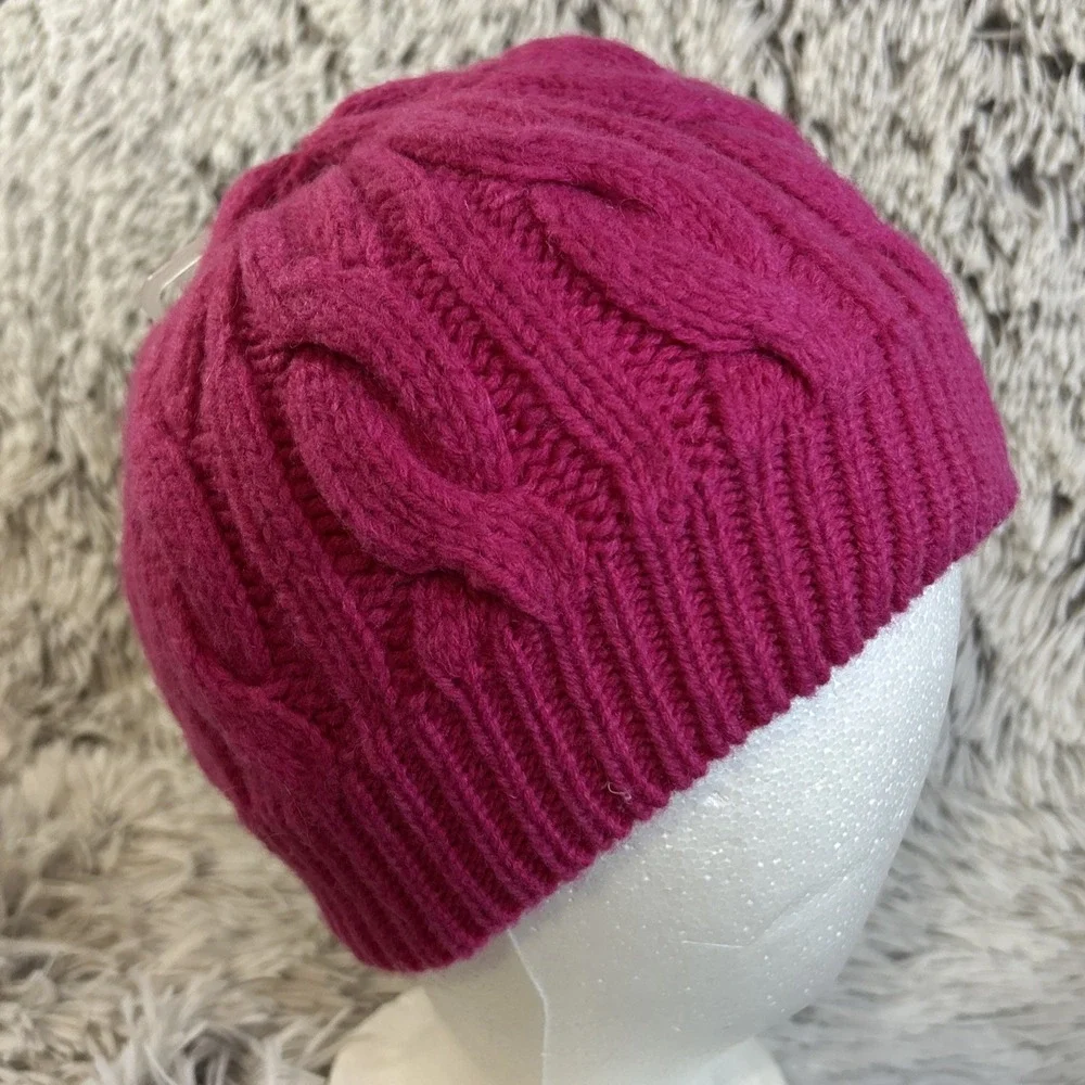 Vtg Y2K Pink Cable Knit Beanie O/S Winter Hat Gloves M/L Set GAP‎ Lamb's Wool